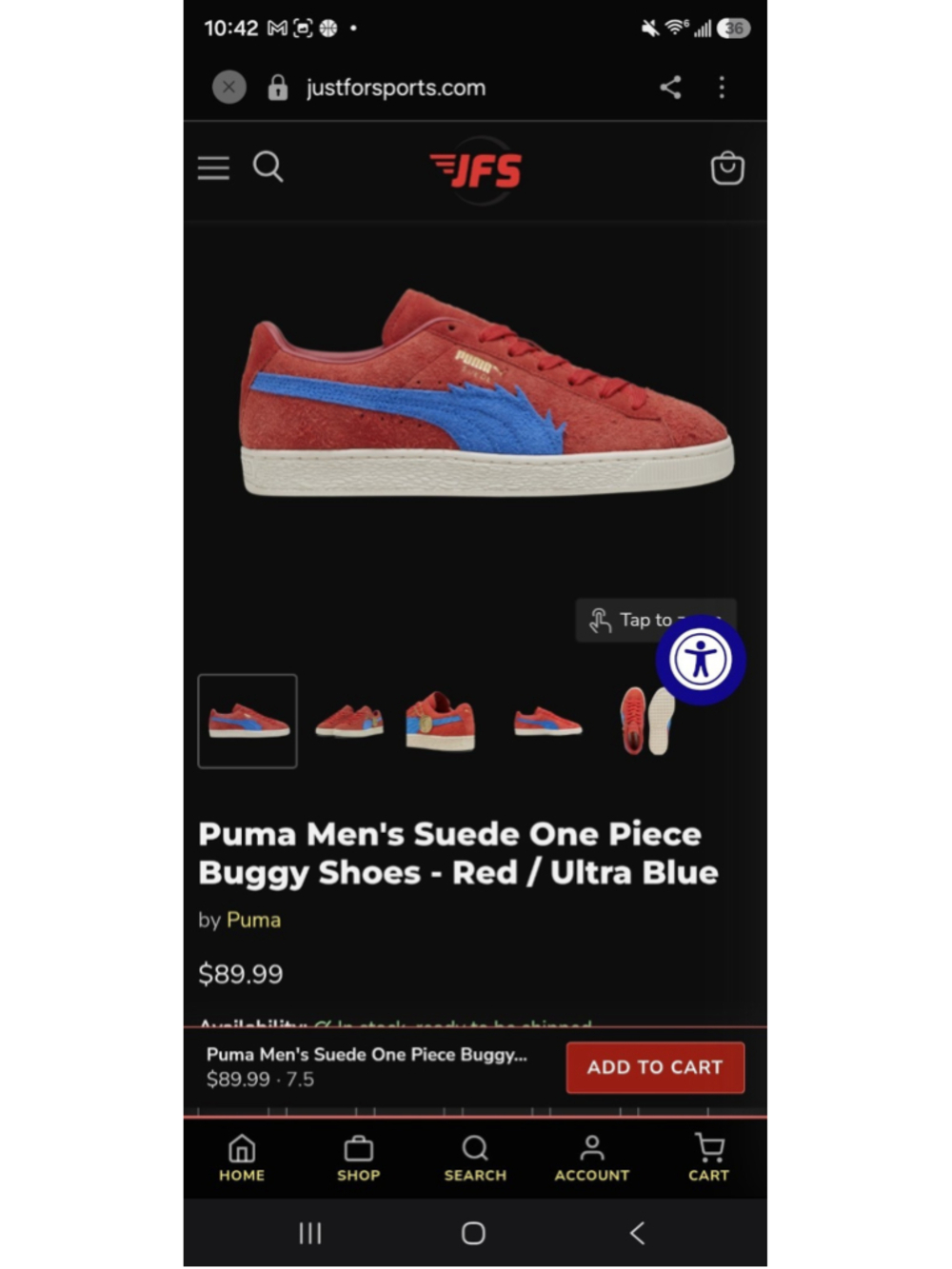 PUMA Suede One Piece Buggy Low Top Sneakers Red/Blue w/ Box 5y Women's 6.5
